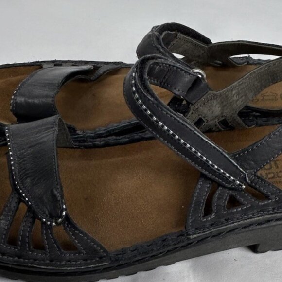 Unworn Naot Black Leather Cutout Adjustable Strap Slingback Sandals Sz 38 US 7 - Picture 3 of 7